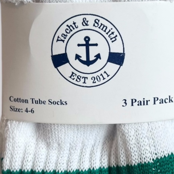 NWT Yacht & Smith 3 Pairs of Over the Calf Tube Socks Green White Yellow Stripes - Picture 3 of 5